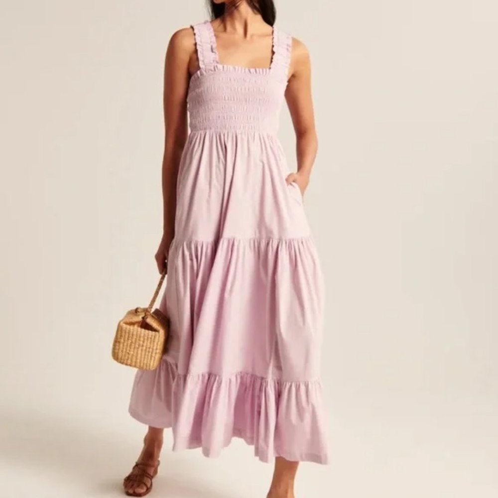 Abercrombie Lavender Ruffle Strap Textured Maxi Dress